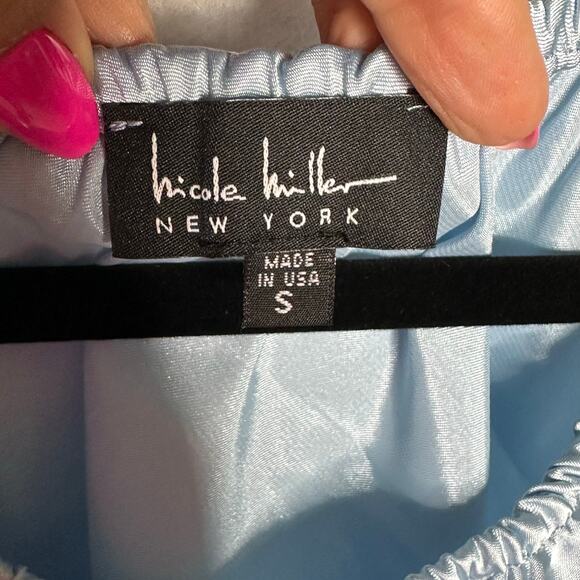 Nicole Miller Light Blue Satin Halter Top with Rhinestone Straps Size S New - Picture 8 of 12